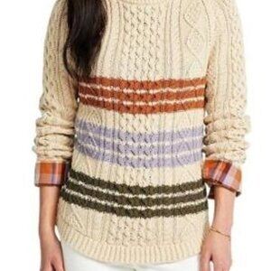 L.L Bean fisherman striped cable knit sweater